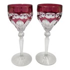 2 Vintage Antique Bohemian Style Hand Cut To Clear Crystal Wine Glass Ruby 7 75 