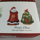 New Fitz And Floyd Winter Claus Salt Pepper Shakers Santa Red Bird On Tree