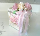 Shabby Chic Victorian Tissue Box Cover rose Design 2 pearl rhinestone Trim ooak