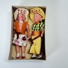 Vintage Western Cowboy Cowgirl Peg Bill Miniature Celluloid Doll Set Japan