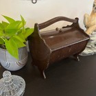 Antique Wooden Sewing Crafting Box Double Flip Top Lid Primitive Rustic Caddy