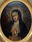 Antique 18th Century Spanish Colonial Oil Painting Virgin Mary Mexican Retablo