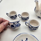 Child s Dollhouse Miniature Tea Set Decorated  Delft Blue  Flowers  17 Pc Set 4