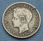 1896 Puerto Rico 10 Centavos Silver Coin Alfonso Xiii  spain Colonial 