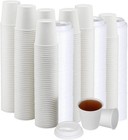 White Disposable Paper Coffee Cups With Lids 4 Oz  100 Count For Hot Beverage   