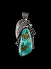 Vintage Navajo Signed Great Turquoise Sterling Silver Pendant