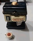 Rare Vintage Porcelain Hinged Trinket Box Coffee Espresso Machine W  Cup