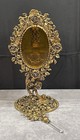 Ormolu Perfume Bottle Gold Roses Hollywood Regency Beveled Amber Glass 13   