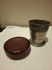 Vintage Metal Collapsible Travel Glass Leather Case  w 