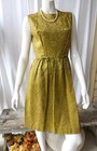 Vtg 1960 s Chartreuse Green Brocade Sleeveless Wiggle Party Dress Homemade Sz S 