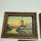 Lot Of 3 Vintage Miniature Art Prints Wooden Glass Frames 4x3    Cottage Windmill