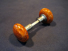 Pair Antique Brown Marble Swirl Tiger Eye Bennington Porcelain Door Knobs 1890 s
