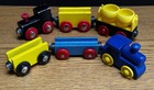 Lot Of 6 Colorful Wooden Toy Train Set W  2 Locos   Cement Mixer