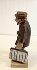 Vintage  Hand Carved Wood Figure Old Man Traveling With Suitcase In Hand