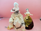 Lot Of 3 Antique  Half Boudoir Dolls Pin Cushion Dolls Art Deco Wax Porcelain
