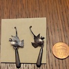 Sterling Silver Bird Dangle drop Hook Earrings  Silver Tone  No Stone