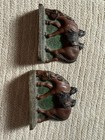 Pair Of Vintage Bronze Tone Cast Iron Saddled Horse Equestrian Western Bookends 