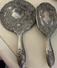 Vtg 1970s Silver Plated Antique Vanity Set Mirror Brush