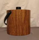 Vtg Shelton Ware Ice Bucket Faux Leather   Wood Grain Barware Brown   Black Usa