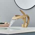 Brushed Gold Waterfall Bathroom Faucet Single Handle hole Basin Sink Mixer Tap