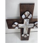 Wood Wall Cross Silver Accent Religious Decor Rustic Home Altar Art
