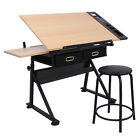 Drafting Desk Drawing Table 9 Levels Adjustable Angle With Stool Arts   Crafts