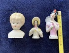 Vintage Porcelain Doll Heads Lot Of 3 Two Pin Cushion One Rotating German japan