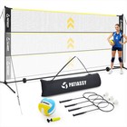 5 1ft-7 4ft Adjustable Height Volleyball Badminton Net Set With Poles 4 Rackets