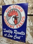 Vintage Red Comb Sign Tin Tacker Poultry Chicken Rooster Livestock Feeds Mill