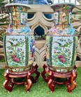 Pair Of  Large Antique Famille Rose Medallion Chinese Vases With Rosewood Stands