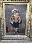Antique 19th Century Oil board Musketeer Great Original Frame