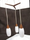 Vintage Virden Ceiling Light 3-pendant Cascade Teak   Glass Danish Style Mcm 38 