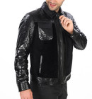 Men s Black Real Leather Suede Jacket Exotic Python Snakeskin Look Regular Coat