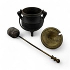 Antique Cast Iron Brass Fireplace Fire Starter Cauldron W Dipper Vintage Hearth