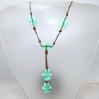 Rare Antq Ornate Carved Molded Green Peking Glass Braided Chain Chinese Necklace