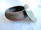 J Dillard Dill Raku Pottery  Bull Bison Trinket Box   Signed 3 1 2  Across