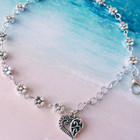 Silver Heart Anklet Dainty Dangle Charm Ankle Boho Glam Bracelet Chain 10in Posy
