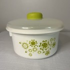  3  Nesting Daisy Retro Green Floral Pattern Microwave Bowl Set Complete Vintage