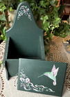 Decorative Wood Box W  Lid - Recipe  Trinket  Etc  - Hummingbird