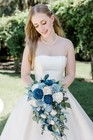Navy Dusty Blue Bridal Bouquet Sola Wood Cascade Artificial Wedding Flowers