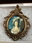 Vtg Miniature Brass Frame Portrait Italian Silk Print Victorian Mod Dep Gift Box