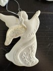 Lot 4 Vintage White Porcelain Ornaments 1980-1983 Wreath Dove Cherub Snowflake  