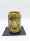 Vintage Hawaii Moai Tiki Mug Green Brown Glazed Ceramic Easter Island Face 5   