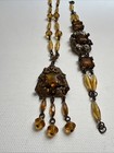 Gorgeous Vintage Czech Amber Fauceted Glass Bracelet Necklace Set
