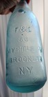 F   E Myrtle Ave Brooklyn Ny Root Beer Aqua Blob Top Round Bottom Soda Bottle