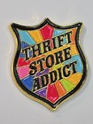 Thrift Store Addict Lapel Pin Shield Shape Humorous 