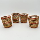 Lot Of 4 Small Woven Wicker Baskets 2 75  X 3  Brown Red Green Yellow Vintage