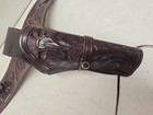 Vintage 45  Southwestern Ornate Tooled Leather Cowboy Gun Belt   Pistol Holster