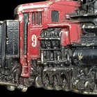 Vintage Belt Buckle 1983 Brass Black   Red Steam Engine Train Locomotive No 9