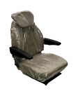 Brown Fabric Tractor Seat W  Armrests  Sliderails And Swivel- 11  X 13  Mounting